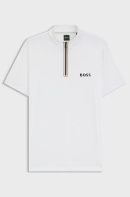 Active zip-neck T-shirt in stretch-mesh jersey, White