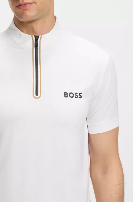 Active zip-neck T-shirt in stretch-mesh jersey