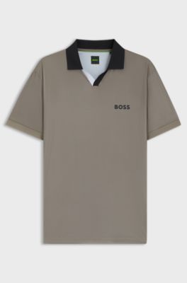 Active slim-fit ripstop polo shirt with colour-blocking, Grey