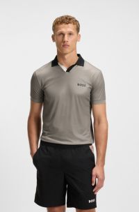 Polo slim fit deportivo en tejido antidesgarros con bloques de color, Gris