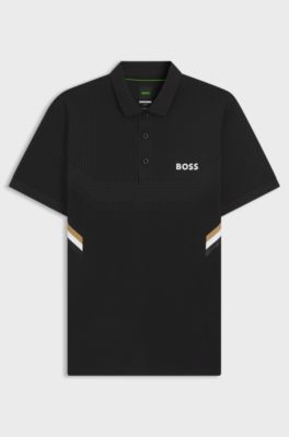 Active slim-fit polo shirt with moisture management, Black
