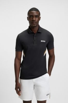 Active slim-fit polo shirt with moisture management, Black