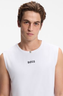 Active tank top in stretch fabric with rear stripes, White