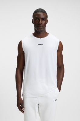 Active tank top in stretch fabric with rear stripes, White