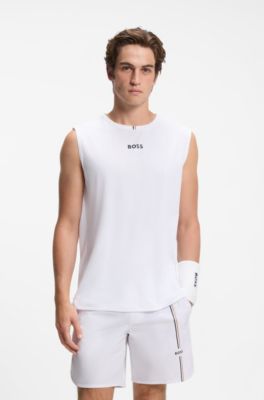 Active tank top in stretch fabric with rear stripes, White