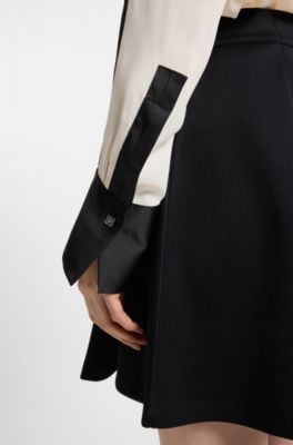 Regular-fit blouse in crepe with satin trims, White / Black