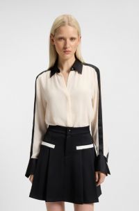 Regular-fit blouse in crepe with satin trims, White
