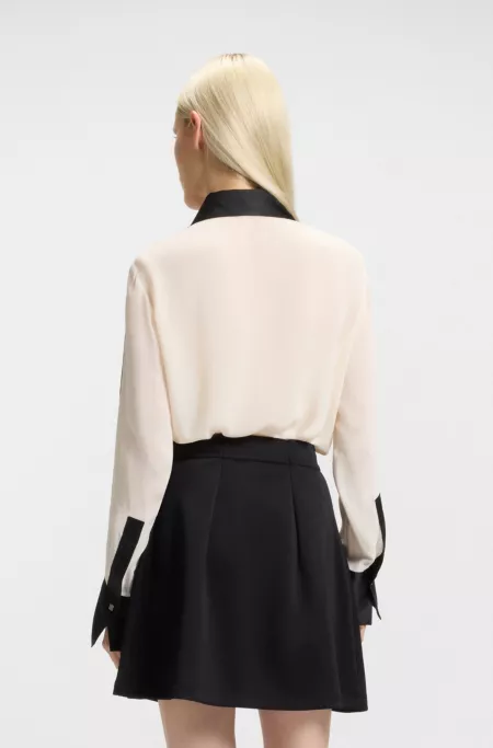 Regular-fit blouse in crepe with satin trims