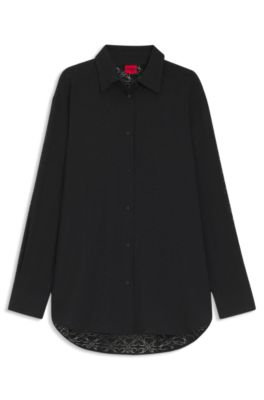 Oversized-fit blouse with burnout pattern, Black