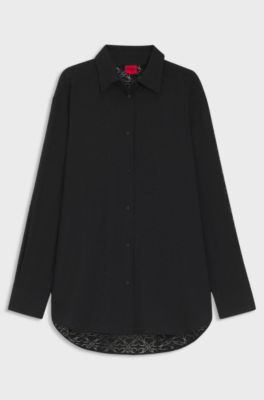 Oversized-fit blouse with burnout pattern, Black