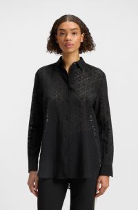 Oversized-fit blouse with burnout pattern, Black