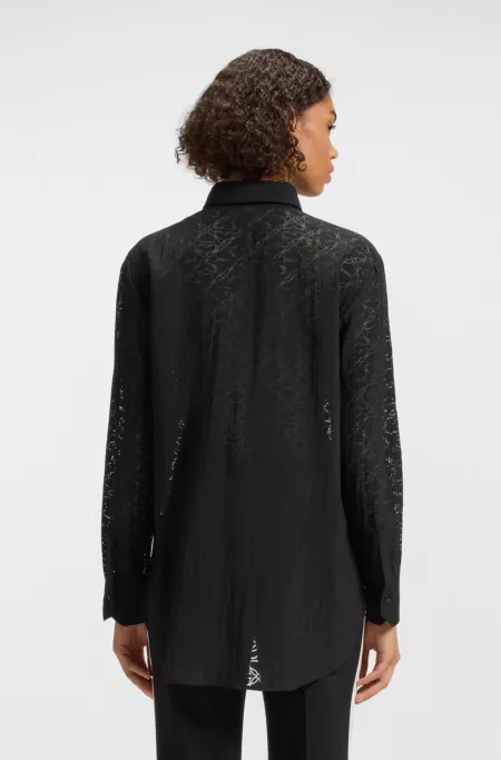 Oversized-fit blouse with burnout pattern