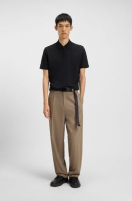 Zip-neck polo shirt in slub jersey, Black