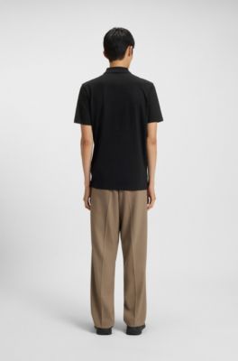 Zip-neck polo shirt in slub jersey, Black