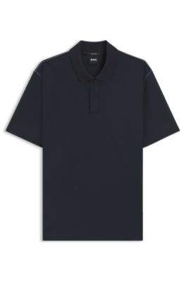 Cotton-blend polo shirt with mercerised finish, Dark Blue