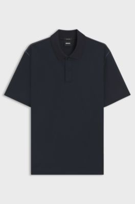 Cotton-blend polo shirt with mercerised finish, Dark Blue
