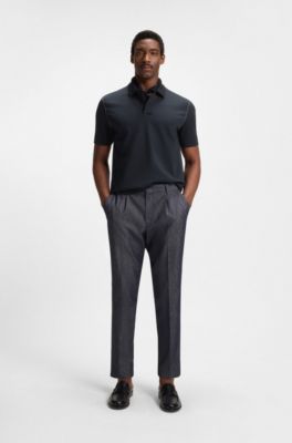 Cotton-blend polo shirt with mercerised finish, Dark Blue