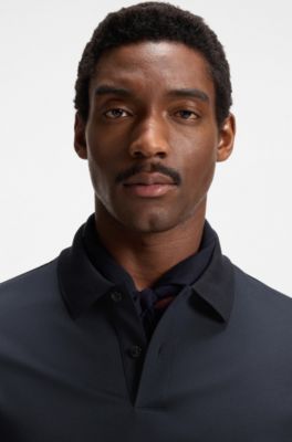 Cotton-blend polo shirt with mercerised finish, Dark Blue