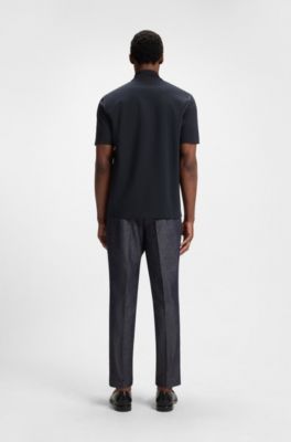 Cotton-blend polo shirt with mercerised finish, Dark Blue