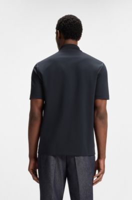 Cotton-blend polo shirt with mercerised finish, Dark Blue