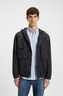 Waterafstotende jas met capuchon, Donkerblauw