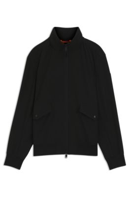 Water-repellent aviator-style bomber jacket with packable hood, Black