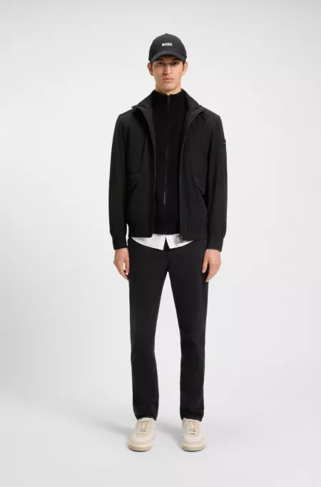 Water-repellent aviator-style bomber jacket with packable hood