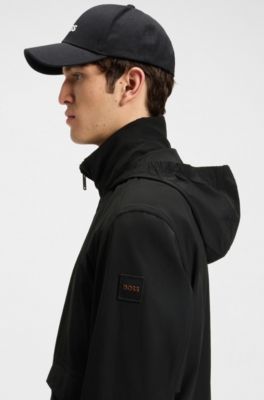Water-repellent aviator-style bomber jacket with packable hood, Black