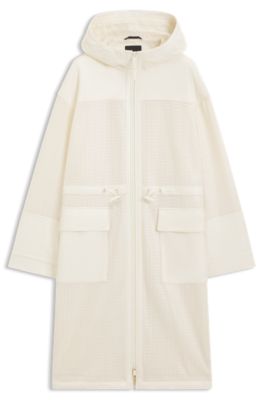 Parka jacket in perforated faux leather, White