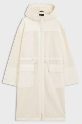 Parka jacket in perforated faux leather, White