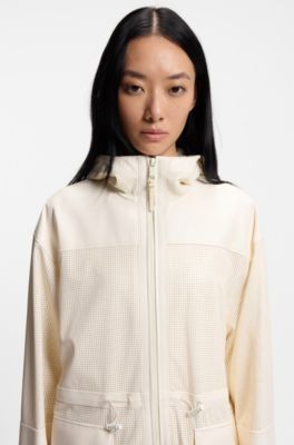 Parka jacket in perforated faux leather, White