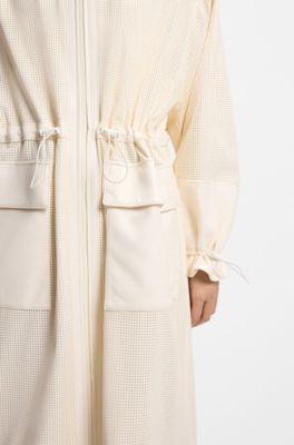 Parka jacket in perforated faux leather, White