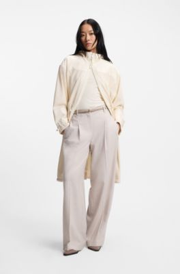 Parka jacket in perforated faux leather, White