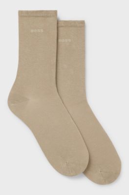Zweierpack mittelhohe Socken mit Logos, Beige