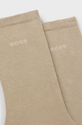 Zweierpack mittelhohe Socken mit Logos, Beige