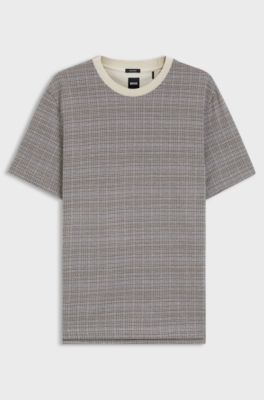 Mercerised-cotton T-shirt with grid pattern, Grey