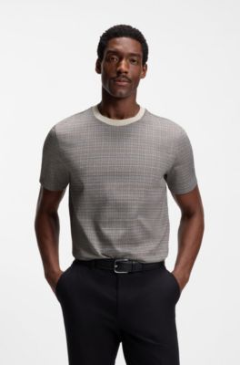 Mercerised-cotton T-shirt with grid pattern, Grey