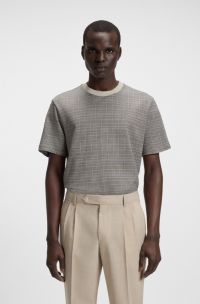 Mercerised-cotton T-shirt with grid pattern, Grey