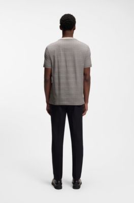 Mercerised-cotton T-shirt with grid pattern, Grey