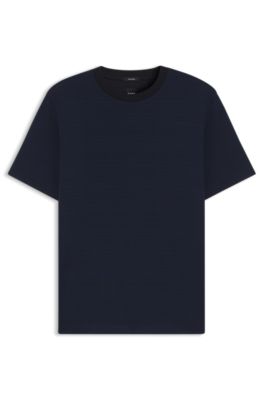 Mercerised-cotton T-shirt with grid pattern, Dark Blue
