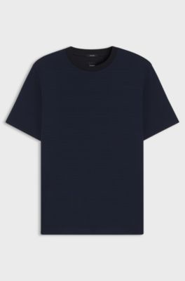 Mercerised-cotton T-shirt with grid pattern, Dark Blue