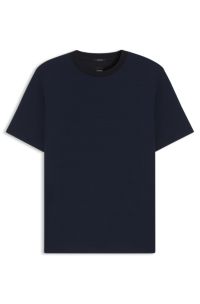 Mercerised-cotton T-shirt with grid pattern, Dark Blue