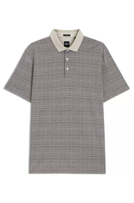 Mercerised-cotton polo shirt with grid pattern