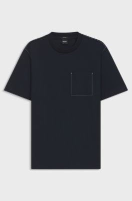 Cotton-blend T-shirt with pocket detail, Dark Blue