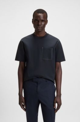 Cotton-blend T-shirt with pocket detail, Dark Blue