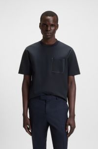 Cotton-blend T-shirt with pocket detail, Dark Blue