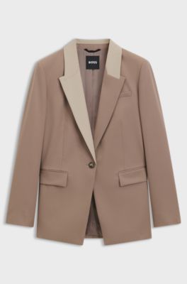 Relaxed-fit blazer with colour-blocked lapels, Light Brown