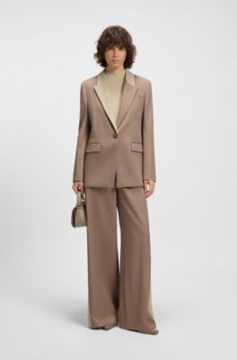 Relaxed-fit blazer with colour-blocked lapels, Light Brown