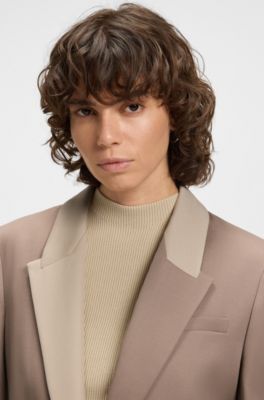 Relaxed-fit blazer with colour-blocked lapels, Light Brown