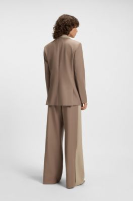Relaxed-fit blazer with colour-blocked lapels, Light Brown